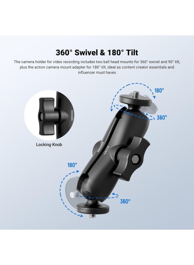 NEEWER Motorcycle Bicycle Handlebar Clamp Holder Magnetic Car Mount Accessories Kit Compatible with Insta360 X5 X4 X3 GoPro DJI AKASO Action Cameras, 360° Ball Heads for POV Video Recording, CA175 - Image 4